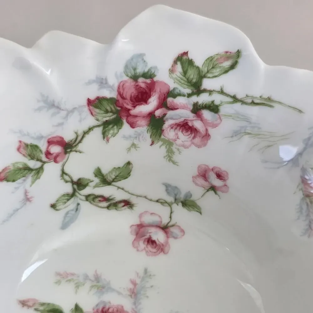 Haviland Limoges France Vintage Floral Handle Dish Pink Roses Porcelain Scallop